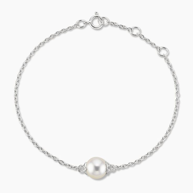 Premium Akoya Cultured Pearl Bracelet (7mm) - Silver. Both classic and elegant, this bracelet features a lustrous Akoya cultured pearl held on a delicate cable chain. The length of the bracelet can be adjusted from 6 to 7 inches to suit individual preference. Classic Akoya Pearl Bracelet As A Gift, Classic Akoya Pearl Bracelet As Gift, Classic Akoya Pearl Bracelet Gift, Classic White Gold Bracelets With Pearl Drop, Classic White Gold Bracelet With Pearl Drop, Formal White Gold Bracelets With Pearl Chain, Formal White Gold Jubilee Pearl Bracelet, Classic White Chain Bracelet With Pearl Drop, Classic White Gold Pearl Bracelet As Gift