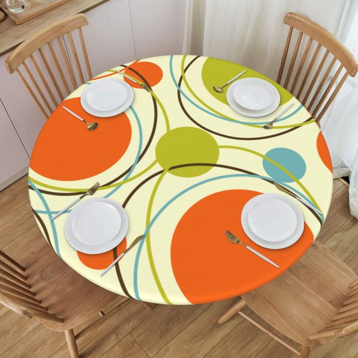 PRICES MAY VARY. Mid Century tablecloths: Round elastic tablecloth use polyester material, classic colors design gives it a simple and elegant appearance, it feels warm and soft, home kitchen tablecloth and can be washed Table cloth size: fitted round tablecloth, please measure your table size before buying. S fit 40-44 inch table (if your table diameter exactly 44 inch, table thickness should not exceed 3cm, because it will not fit). If the table size is small, there is no limit to the thicknes Fitted Table Cover, Kitchen Tablecloths, Round Table Covers, Indoor Dining, Party Fits, Retro Abstract, Colorful Table, No Limit, Table Sizes