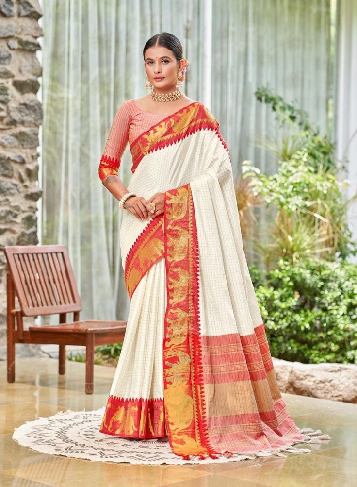 Designer New Look Kanjivaram Soft Litchi Silk Saree With Extra Ordinary Designer Wedding, Party Wear Saree With unstitched Blouse Piece --------------------------------- S A R E E  D E T A I L S --------------------------------- ● Petticoat : On request Extra Charges ● Fabric : Kanjivaram Pure Soft Silk Handloom Saree ● Blouse : Matching Unstitched Piece ● Occasion : Wedding, Party, Festive, Function & For All Occasion's ● Includes : 1 Saree, 1 Blouse Piece ● Saree length : 5.5 meter ● Blouse piece : 0.8 meter ● Wash Instruction:- Dry Clean Only 👉🏻 Premium quality Product with Fine Finishing 🎁 👉🏻 Gift for Women 👉🏻 If You Want Stitched Blouse. Please Check the Photos for the Required Measurements & Mention Your Blouse Measurement's in Notes While Placing an Orders.👈🏻 👉🏻 Services Semi-stitched Saree With Unstitched Blouse For Rituals, Art Silk Pre-draped Saree With Pallu For Rituals, White Traditional Wear For Eid Rituals, White Paithani Silk Saree For Puja, Unstitched Anarkali For Rituals, Art Silk Saree For Rituals, Navratri Saree With Zari Work, Semi-stitched Anarkali Traditional Wear For Rituals, Navratri Saree With Zari Work For Rituals