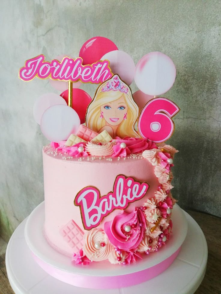 Cake Design For Girls Kids, Barbie 4th Birthday Cake Ideas, Barbie Cake 3rd Birthday, Cute Barbie Cake, 5th Bday Cake For Girl, Barbie Cake 6th Birthday, Character Cakes For Girls Birthday, Barbie Cake With Doll, Barbie Cake Ideas Birthdays Pink