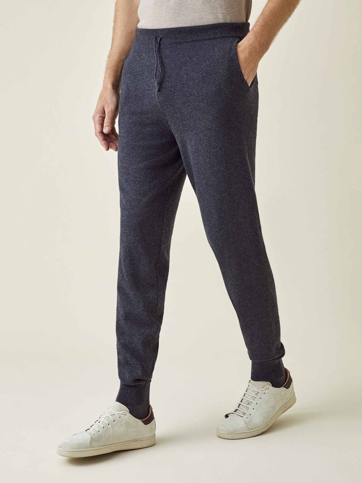 Our most luxurious trousers are expertly knitted in Bergamo, Northern Italy, using the finest pure two-ply cashmere. These joggers feature a slightly tailored silhouette, designed to remain comfortable and allow for movement while preserving a neat and relaxed appeal. Finished with ribbed detailing on the waistband and hems, concealed pockets and a weight of approximately 400 grams. Welcome the perfect companion for traditional loungewear and sophisticated enough for home, weekends or travel. Italy Luca, Luca Faloni, Cashmere Joggers, Yamaha Cafe Racer, Cashmere Yarn, Northern Italy, Bergamo, Mens Joggers, Gym Wear