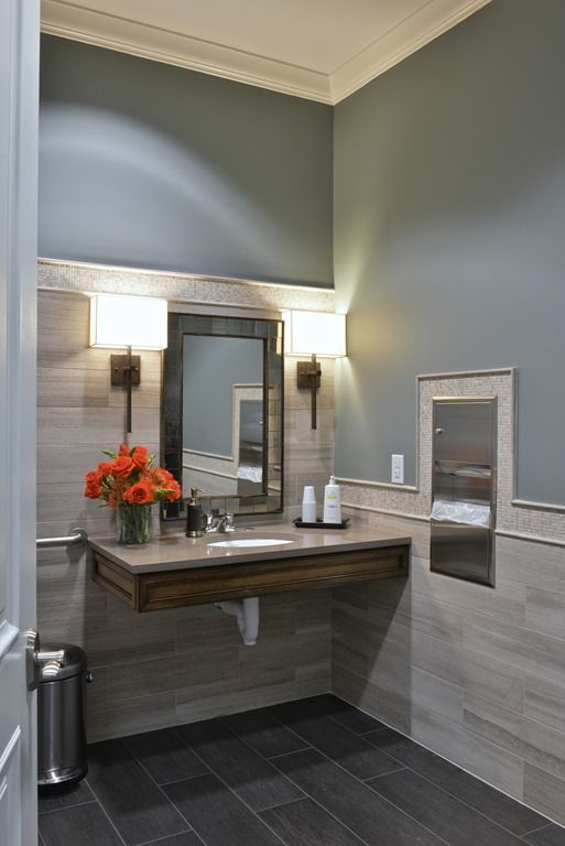 dental office guest bath Office Bathroom Design, Commercial Bathroom Designs, Chiropractic Office Design, House Bathroom Designs, Optometry Office, Toilette Design, Medical Office Decor, Dental Office Design Interiors, Office Waiting Rooms