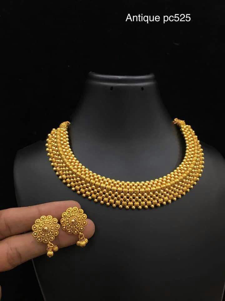 Elegant 1 gram Necklaces | ElegantFahionWear Gold Necklace Set Maharashtrian, Maharashtrian Gold Jewellery, Thushi Necklace Gold, Bonney One Piece, Jhumkas Earrings, Perhiasan India, Gold Necklace Indian, Gold Jewelry Simple Necklace, Gold Necklace Indian Bridal Jewelry