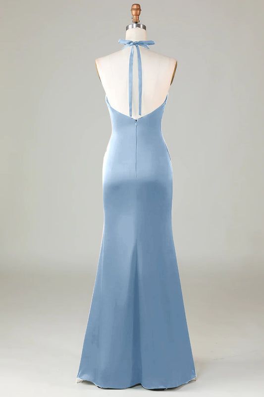 Zapakasa Women Mermaid Halter Dusty Blue Long Satin Bridesmaid Dress Sage Pink, Satin Bridesmaid Dress, Lovely Partner, Hoco Dress, Dusty Sage, Mermaid Bridesmaid Dresses, Dress Occasion, Prom Dress Inspiration, Evening Dresses Cocktail