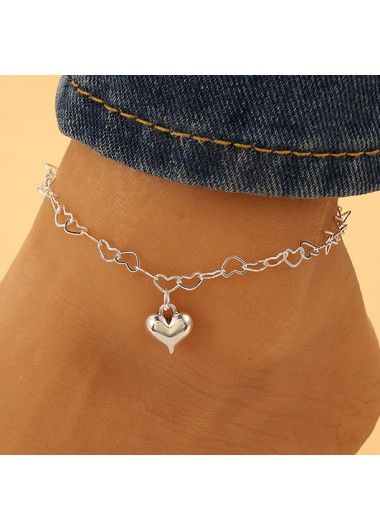 Color:Silvery White;Package Contents:1 X Anklet;Occasion:Sport; Silver Heart Anklets For Party, Trendy Heart Bracelet For Party, Silver Anklets For Valentine's Day Party, Casual Silver Jewelry With Heart Charm, Heart Bracelet For Party, Casual Metal Anklets For Summer, Silver Bracelets For Spring, Trendy Silver Anklets For Party, Trendy Anklets For Valentine's Day