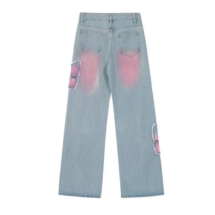 Rock these Distressed Pink Butterfly Jeans 🦋 and make a statement with their unique distressed design. These cute and pretty jeans feature edgy pink butterfly designs that will surely turn heads. Be bold and playful with your fashion choice! Size Chart: Size Waist (cm) Hip (cm) Length (cm) Waist (in) Hip (in) Length (in) S 63 94 100 24.80 37.01 39.37 M 67 98 101 26.38 38.58 39.76 L 71 102 102 27.95 40.16 40.16 XL 75 106 103 29.53 41.73 40.55 Description: Item Type: JeansJeans Style: High Waist Casual Pink Denim Jeans, Trendy Ripped Pink Jeans, Pink Denim Jeans For Spring, Spring Pink Denim Jeans, Trendy Ripped Pink Bottoms, Edgy Pink Cotton Bottoms, Trendy Pink Denim Jeans, Pink Ripped Denim Jeans, Pink Distressed Summer Jeans