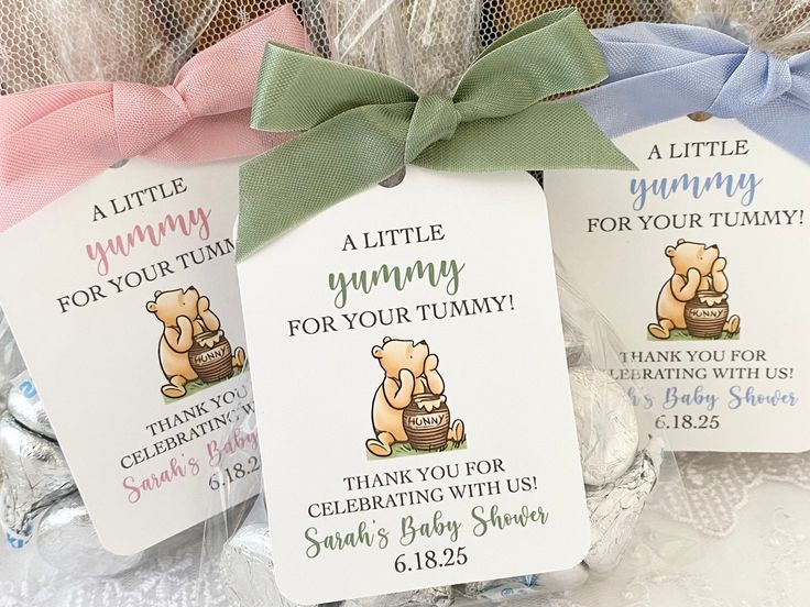 three little tags with winnie the pooh sayings on them, tied together in twine