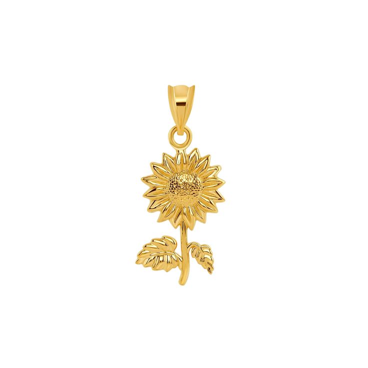 "14k solid gold Sunflower Pendant. measures 1\" by 1/2\". high polish finish." Yellow Gold Plated Flower Jewelry, Gold Plated Yellow Gold Flower Jewelry, Yellow Gold Pendant Jewelry With Flower Charm, 14k Yellow Gold Flower Shaped Jewelry, Yellow Gold Plated Jewelry With Flower Charm, Yellow Gold Flower-shaped Tarnish Resistant Jewelry, Yellow Gold Tarnish Resistant Flower Jewelry, Yellow Gold-plated Jewelry With Flower Charm, Tarnish Resistant Yellow Gold Flower Jewelry