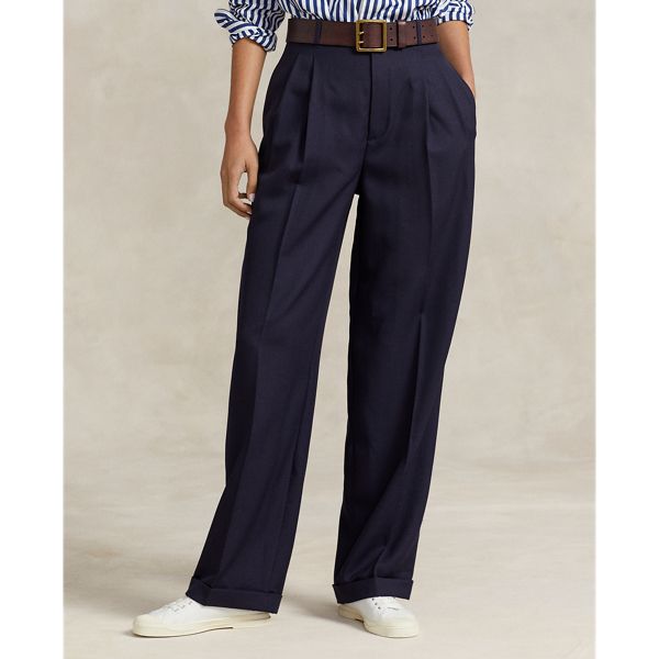 A pleated front construction and tonal silk faille side stripes define the tuxedo-inspired style of these wide-leg wool pants. Tuxedo Pants, Wool Pants, Side Stripe, Wide Leg, Ralph Lauren, Stripes, Silk, Wool, Clothes For Women