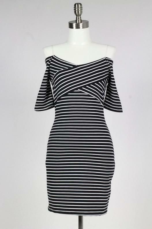 STYLE INFORMATION: It’s hard to top your favorite LBD, but this off-the-shoulder dress does! The Movin' On Baby Off-The-Shoulder Striped Bodycon Dress tops them all! You’ll love the way you look in this bardot dress shoulder bearing little number with half sleeves. Features bodycon off-the-shoulder bodice with striped wrap top and attached half sleeves that complete the awesome dress. DETAILS & CARE: Rayon/Nylon/Spandex. Hand wash cold. Made in the USA. SHIPPING: Orders are processed within 1-2 College Hairstyles, Real Fashion, Striped Bodycon Dress, Boho Pink, Casual Chique, Off Shoulder Dresses, Dress Tops, Bardot Dress, Status Quotes