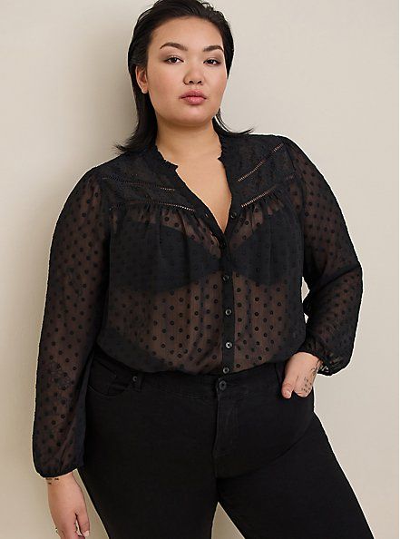 Casual Goth Outfits Plus Size, Polka Dot Balloons, Eyelet Top, Fitted Blouses, Lace Inset, Matches Fashion, How To Pose, Chiffon Blouse, Blouse Top