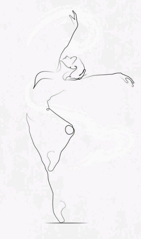 a line drawing of a ballerina in the middle of a dance pose with her arms stretched out