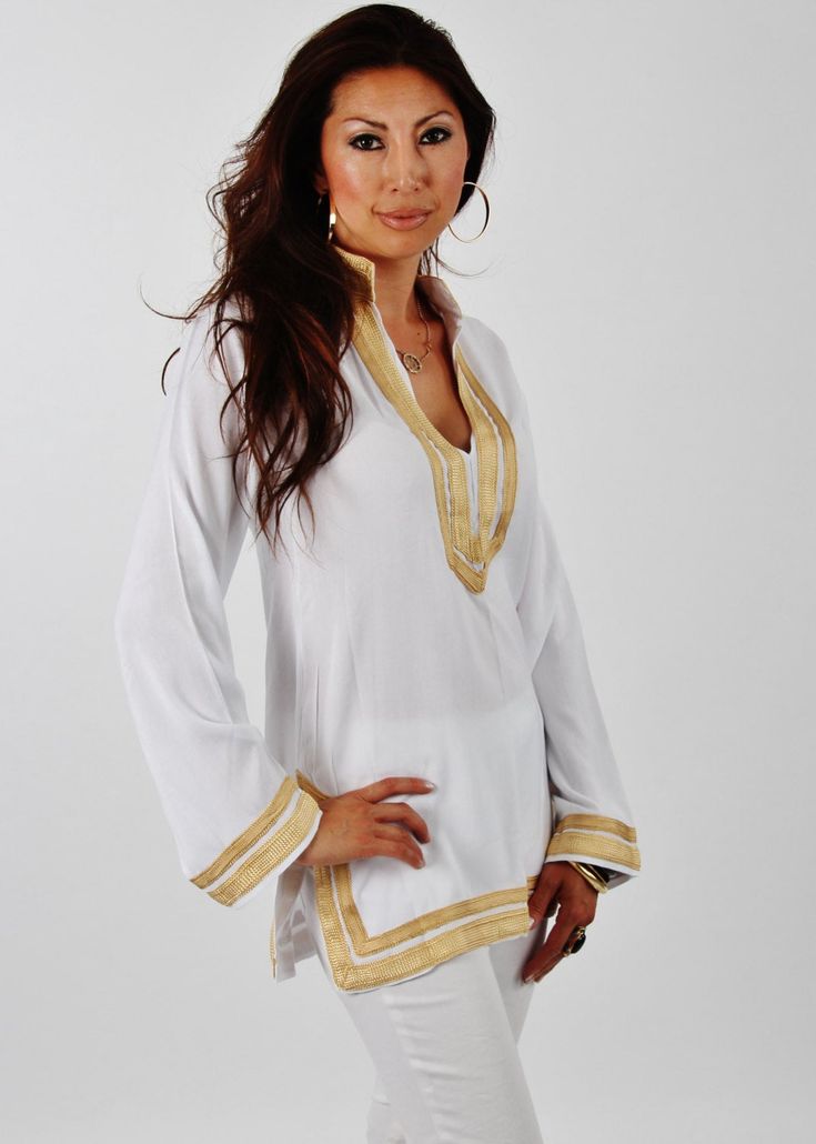 ooooooooooooº© Handmade White Tunic- Mariam Style This is a vintage Moroccan Tunic Shirt, ideal for any casual wear. With a unique embroidery pattern and Moroccan buttons, this tunic shirt will surely be a wonderful one off item! Wear it with caual jeans, or black trousers and you will be sure to create a bohemian chic impact to everyone. Enjoy the Winter Look with our beautiful tunics. We have sizes: S/M/ /L/XL ♥ ♥Maison Marrakech Size Chart (all sizes in inches) ♥ ♥ ♥ ♥ Sizing Guide Small Medi Vacation Tunic Cover-up, Casual White Tunic Cover-up, Long Sleeve Beach Cover-up Top For Vacation, White Summer Blouse For Vacation, Beachwear Tunic Tops For Beach, White Tunic Beach Dress For Beach Season, White Tops For Beach Cover-up, Beachy White Tunic Cover-up, White Beach Cover-up Top For Beach Season