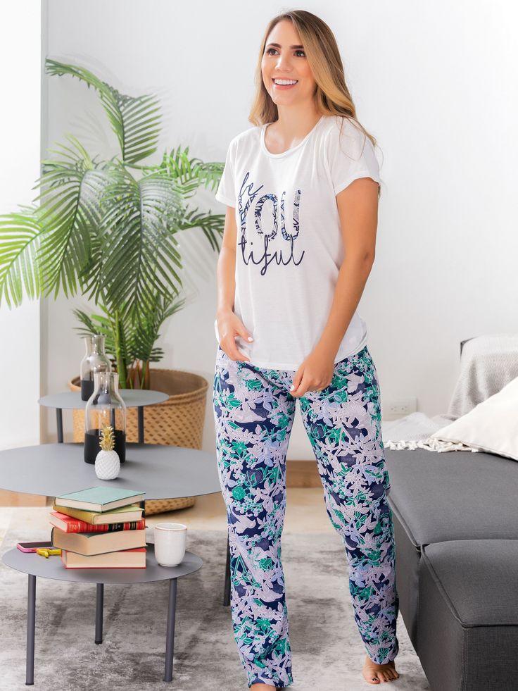 td {border: 1px solid #ccc;}br {mso-data-placement:same-cell;} All women are beautiful, but only you are YOUtiful. Our "Youtiful" set comes with a super soft top and floral pants that fit perfectly, and a t-shirt that will give you the nicest look. Fabric: 65% Polyester-35% Cotton We pride ourselves in our fashion-forward designs and trend-adjusted collections, so you can too! Cotton Graphic Print Sleepwear For Loungewear, Cotton Sleepwear With Graphic Print For Lounging, White Graphic Print Sleepwear For Loungewear, Casual Graphic Print Sleepwear For Lounging, Relaxed Fit Sleepwear With Graphic Print For Lounging, Cotton Graphic Print Bottoms For Pajama Party, Cotton Sleepwear With Letter Print, Casual Sleepwear With Letter Print Long Pants, Cotton Sleepwear With Letter Print And Relaxed Fit