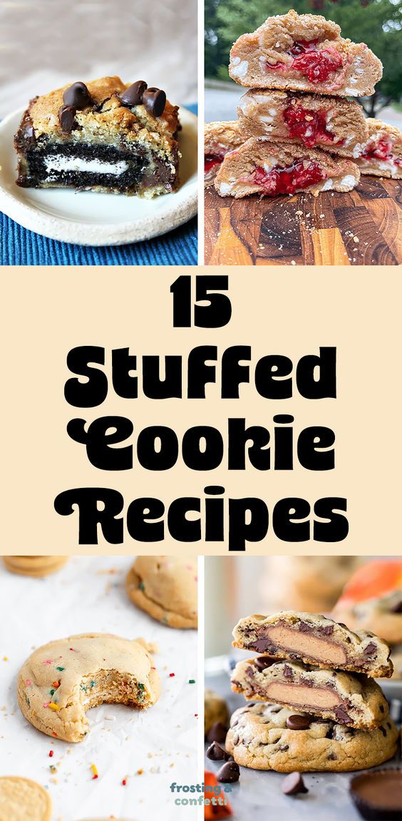 different cookies and desserts with the words 15 stuffed cookie recipes on top of them