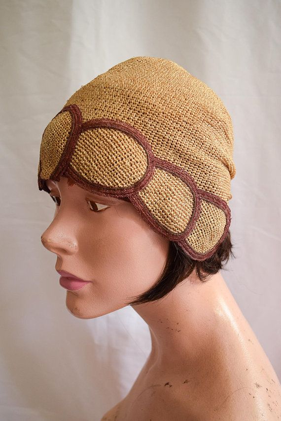 Beige Vintage Cloche Hat For Party, Vintage Handmade Costume Hats And Headpieces, Handmade Vintage Costume Hat With Short Brim, Vintage Handmade Cloche Hat For Beach, Vintage Handmade Brimmed Costume Hat, Vintage Brown Hats For Beach, Handmade Vintage Brimmed Costume Hats, Vintage Straw Cap For The Beach, Vintage Brown Straw Hat