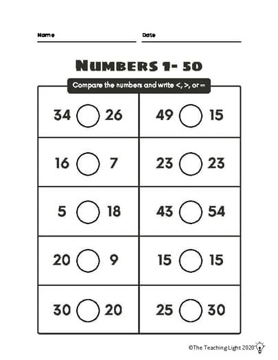 the numbers 1 - 50 worksheet is shown