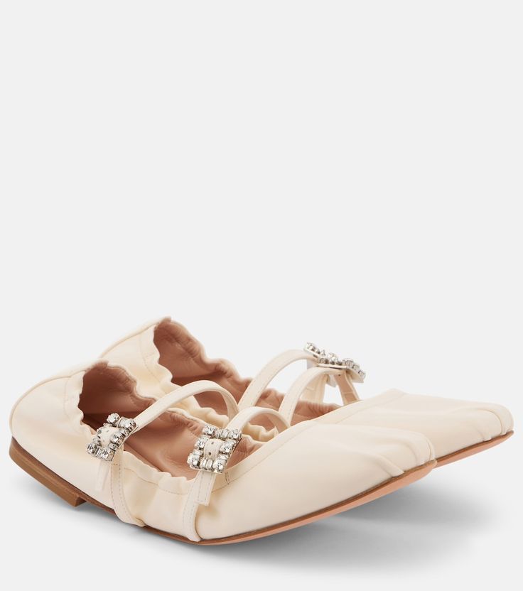 Crystal-embellished leather ballet flats in white - Roger Vivier | Mytheresa Elegant Low Heel Ballet Flats With Rubber Sole, Chic Slip-on Ballet Flats In Calf Leather, Evening Slip-on Ballet Flats, Chic Calf Leather Slip-on Ballet Flats, Luxury Spring Ballet Flats For Galas, Luxury Spring Gala Ballet Flats, Elegant Almond Toe Ballet Flats With Branded Insole, Elegant Almond Toe Ballet Flats For Galas, Spring Gala Calf Leather Flats