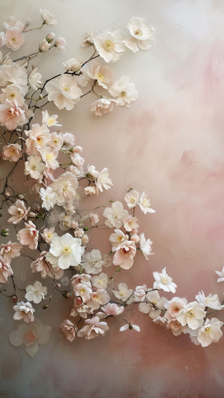 white flowers on a pink background with space for text or image to be added in the bottom right corner