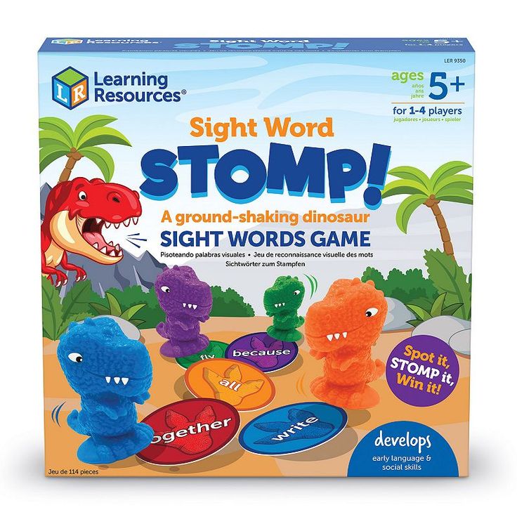 the learning resources sight word stomp game is shown in front of a white background