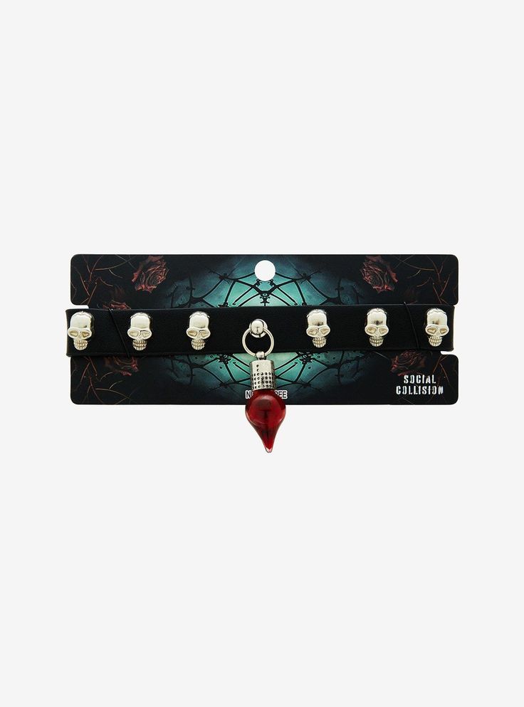 Make a killer statement with this faux leather choker  featuring silver-tone skull studs and a vial charm filled with faux blood. Leather Chokers, Funky Jewelry, Skeletal, Themed Jewelry, Cosplay Outfits, Cute Jewelry, Hot Topic, Choker, Bath And Body