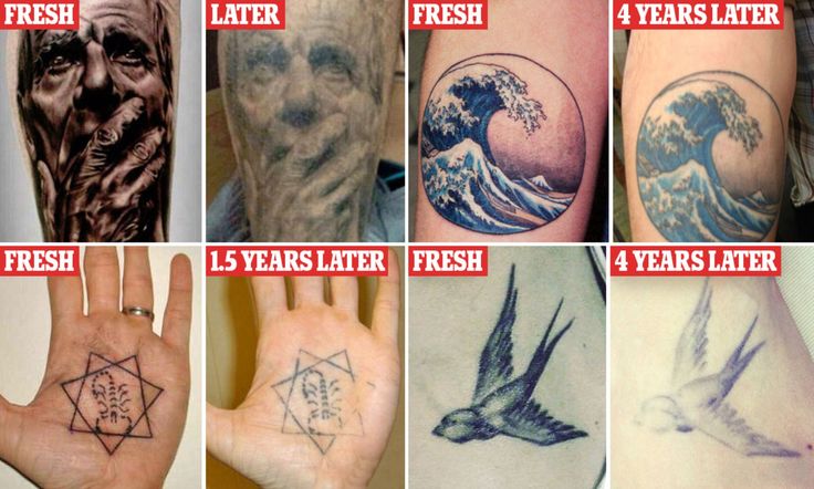 the different types of tattoos on each arm and hand are shown in this collage