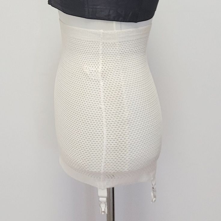 Vintage 60s Girdle! Stretchy white open knit fabric open bottom girdle skirt with snap on garter hooks that work with stockings without hooks. Marked a size L by Sears Charmode Waist: 23" Hips: 29" Length: 13 1/2" 3.5 oz. Girdle Skirt, Womens Lingerie, Open Knit, Vintage 60s, Women Lingerie, 1 2 3, Knitted Fabric, Knit Fabric, Stockings