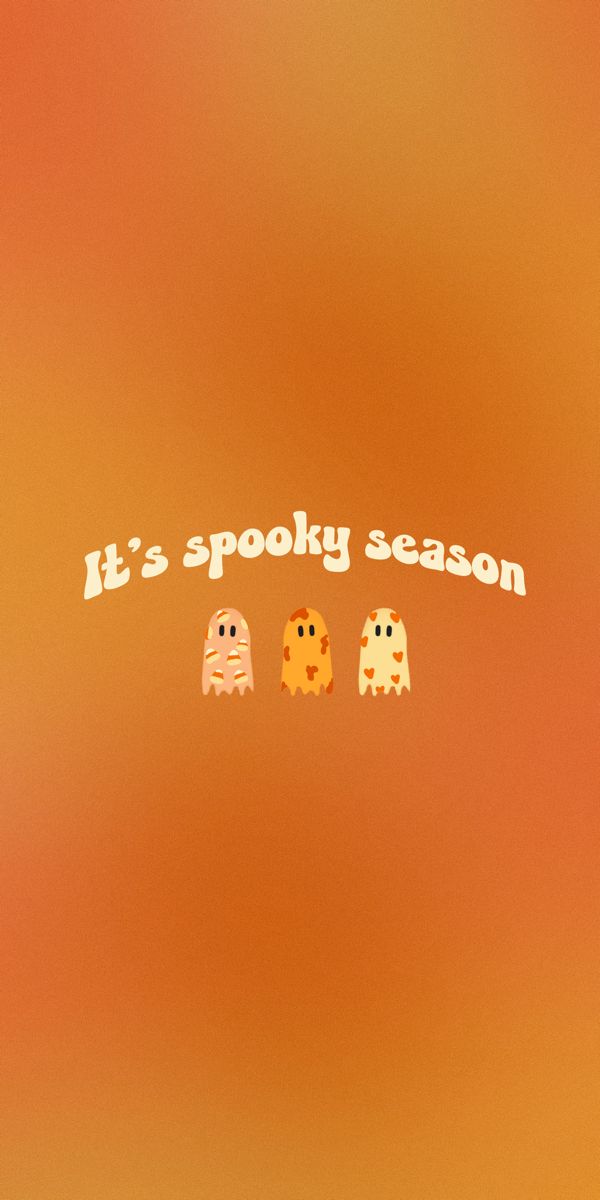 it's spooky season wallpaper with three cartoon characters on orange background