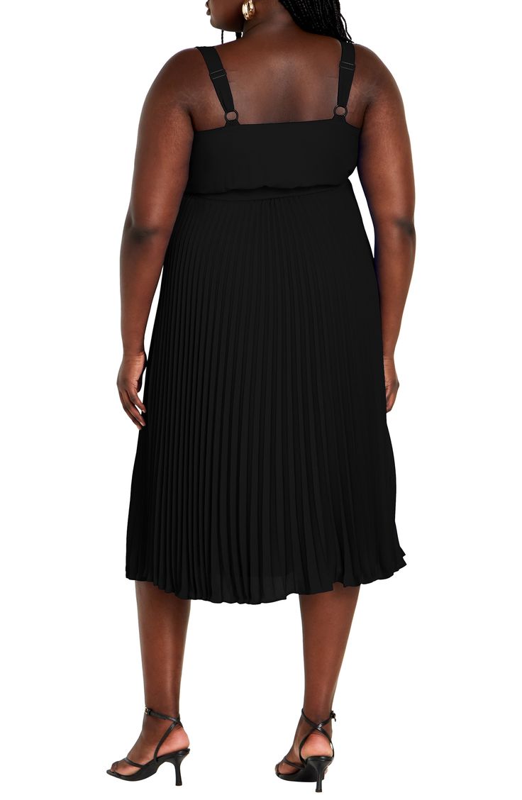 An impeccably pleated skirt adds an extra level of textural intrigue to an A-line dress featuring a tie belt and surplice neckline. Slips on over head Surplice V-neck Adjustable straps Back elastic waist Removable tie belt Lined 100% polyester Machine wash, line dry Imported A-line Pleated Dress For Date Night, Elegant Black Pleated Dress, Black A-line Pleated Dress, Black A-line Dress With Pleated Hem, Pleated Skirted Dress, Chic Black Pleated Dress With Pleated Waist, Chic Black Pleated Dress, Chic Black Dress With Pleated Waist, Formal Pleated Skirted Dress