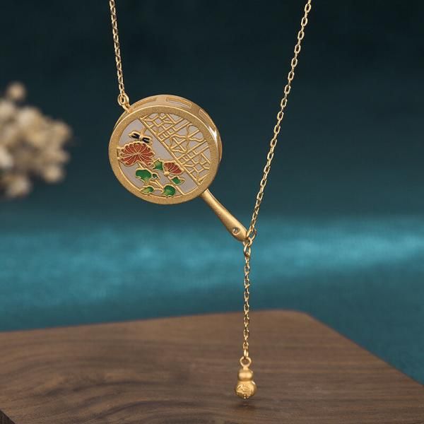 Comfortable, One of Kind. Necklaces online shop,|Chinese Traditional|Necklaces|Enamel|Female|Gold Necklace Gold Indian, Necklaces To Make, Chinese Bracelet, Bracelets To Make, Chinese Fan, Necklace Aesthetic, Fan Necklace, Golden Necklace, Diamond Necklace Set