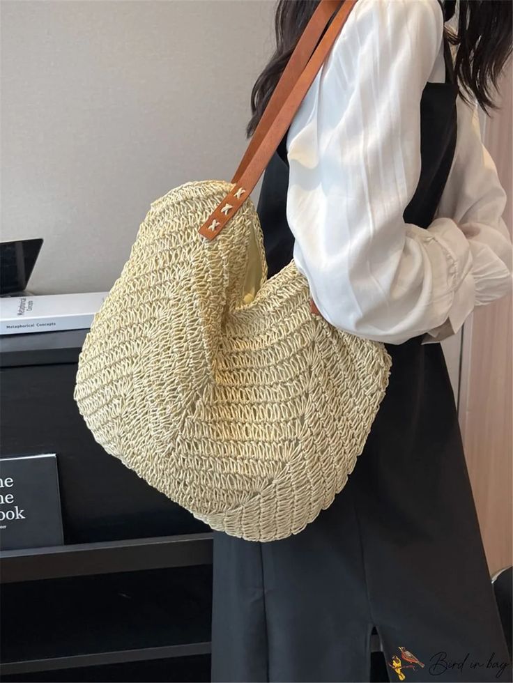 BirdinBag - Chic Beach Holiday Straw Tote Bag Straw Tote Bag, Straw Tote, Word Wrap, Beach Holiday, Handle Bag, Womens Tote Bags, Straw Bag, The Row, Straw