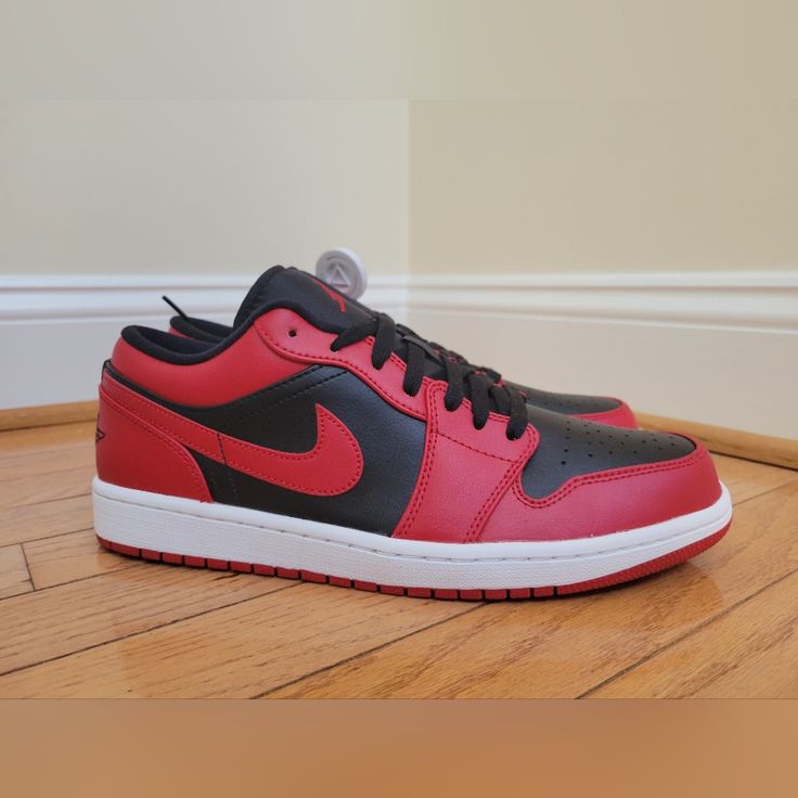 Upgrade Your Style With These Jordan 1 Low Reverse Bred In A Men's 10 No Lid. Casual Low-top Jordan Shoes With Boost Midsole, Casual Low-top Jordan Shoes With Cushioned Midsole, Casual University Red Lace-up Jordan Shoes, University Red Leather Low-top Custom Sneakers, University Red Leather Lace-up Jordan Shoes, Casual Low-top Leather Jordan Shoes, Low-top Custom Sneakers In University Red For Sports, University Red Low-top Custom Sneakers For Sports, University Red Low-top Basketball Shoes With Cushioned Footbed