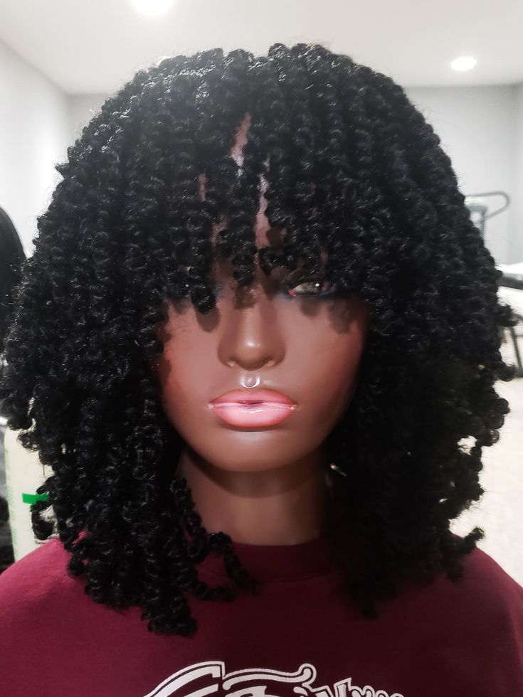 Passion Twist Bangs, Twists With Bangs For Black Women, Twist Bangs Hairstyle Natural Hair, Marley Twists With Bangs, Mini Twist Bangs, Mini Twist With Bangs, Short Braids With Bangs, Passion Twists With Bangs, Twist Bangs Hairstyle