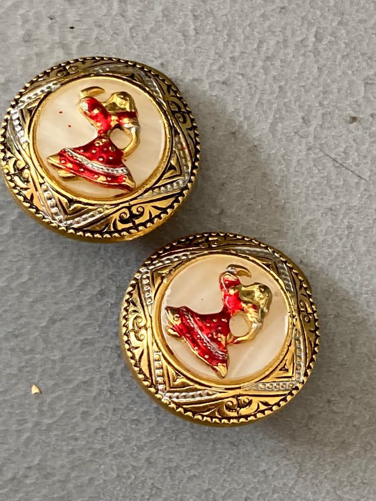 Vintage damascene or Toledo black gold red dancer clip on earrings  ear clips Victorian Style Gold Clip-on Earrings For Party, Victorian Gold Clip-on Earrings For Party, Red Vintage Earrings For Festivals, Red Clip-on Earrings For Wedding, Vintage Earrings For Formal Festive Occasions, Traditional Festival Clip-on Earrings, Festive Vintage Formal Earrings, Clip-on Earrings For Weddings And Festivals, Clip-on Earrings For Wedding And Festivals