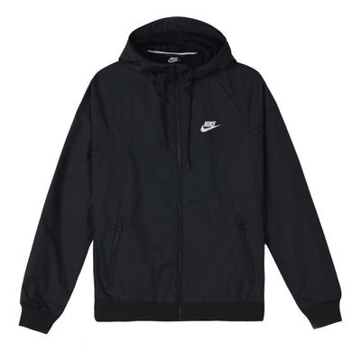 Men's Nike Windrunner Hooded Woven Windbreaker Sports Jacket 727325-010 Sporty Waterproof Hooded Jacket For Sports, Waterproof Hooded Track Jacket Sportswear, Waterproof Hooded Track Jacket, Sporty Track Jacket With Fleece Lining For Outdoor, Nike Functional Sports Hooded Jacket, Black Waterproof Hooded Jacket For Sports, Sports Hoodie Outerwear, Nylon Outerwear With Drawstring Hood For Light Sports, Nike Outdoor Windbreaker With Adjustable Hood