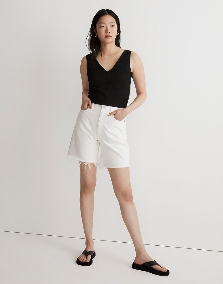 V-Neck Sleeveless Crop Top Summer Essential, Crop Top And Shorts, Sleeveless Crop Top, Madewell Denim, High Point, Sheer Sleeves, Striped Linen, Summer Essentials, Cropped Tank Top