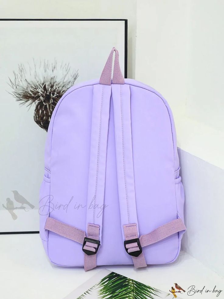 Bird in Bag - Solid Color School Style Backpack Combination, Student Schoolbag Back-to-School Special Schoolbag, College Student, High School Student and Portable Purple Backpack For Everyday Use, Purple Portable Backpack For Everyday Use, Purple Bags With Large Capacity For Study, Purple Nylon Shoulder Bag For School, Large Capacity Purple Bag For Back To School, Back To School Large Capacity Purple Bag, Rectangular Purple Backpack For Study, Purple Large Capacity Backpack For Study, Nylon Softback School Bag