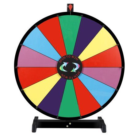 a colorful spinning wheel on a black stand