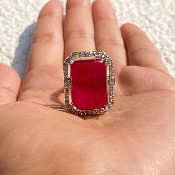 Ruby Diamond Ring features doublet stone surrounded by CZ diamonds. Perfect for any special occasions. These Statement Cocktail Ring will surely elevate your whole look. Perfect for bride gift or gift for mom. *𝐏𝐑𝐎𝐃𝐔𝐂𝐓 𝐃𝐄𝐓𝐀𝐈𝐋* * 𝐌𝐚𝐭𝐞𝐫𝐢𝐚𝐥: Brass * 𝐏𝐥𝐚𝐭𝐢𝐧𝐠: White Rhodium Plated * 𝐒𝐭𝐨𝐧𝐞: AAA-quality CZ Diamond & Ruby. 𝐕𝐢𝐬𝐢𝐭 𝐎𝐮𝐫 𝐅𝐀𝐐𝐬 𝐟𝐨𝐫 𝐒𝐡𝐢𝐩𝐩𝐢𝐧𝐠 𝐏𝐨𝐥𝐢𝐜𝐢𝐞𝐬 𝐚𝐧𝐝 𝐂𝐚𝐫𝐞 𝐈𝐧𝐬𝐭𝐫𝐮𝐜𝐭𝐢𝐨𝐧 *𝐃𝐈𝐒𝐂𝐋𝐀𝐈𝐌𝐄𝐑* * Product color may slightly vary due to photographic lighting sources or your screen settings. * Stone color may vary slightly due to variations in natural stones. *𝐒𝐈𝐌𝐈𝐋𝐀𝐑 𝐃𝐄𝐒𝐈𝐆𝐍* https://www.etsy.com/listing/1756908147/ Red Ruby Ring With Vvs Clarity For Anniversary, Dazzling Ruby Ring With Diamond Accents, Elegant Ruby Ring With Diamond Settings, Dazzling Ruby Ring With Vvs Clarity, Red Ruby Ring With Vvs Clarity Diamond, Red Diamond Ring With Accents, Octagon Ruby Ring Fine Jewelry, Red Ruby Ring With Diamond Accents, Dazzling Red Ruby Ring With Diamond Accents