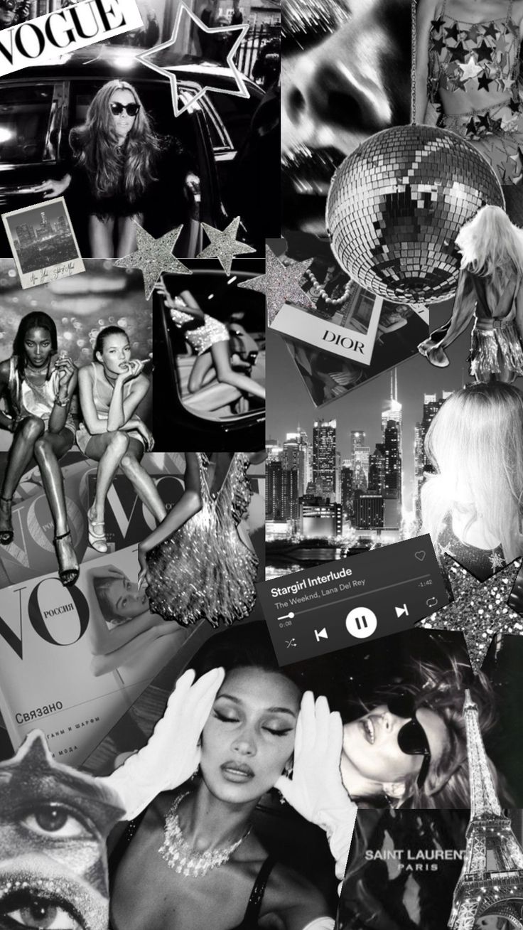 black and white collage with images of women in the city, including an image of a