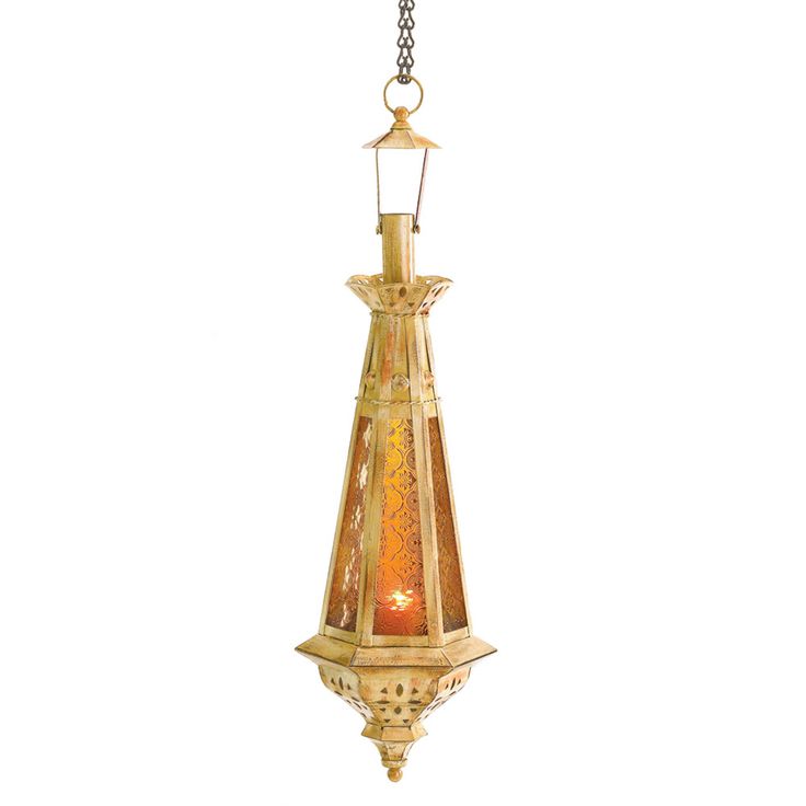 an old fashioned hanging light fixture on a chain