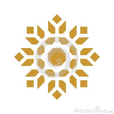 an orange and white snowflake with arrows in the center on a white background