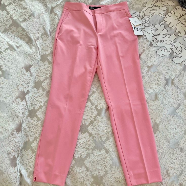 New With Tag. From Limited Collection. Pink Tapered Leg Office Pants, Spring Stretch Workwear Pants, Pink Tapered Leg Office Bottoms, Pink Ankle-length Office Pants, Spring Trousers For Workwear, Spring Stretch Dress Pants For Workwear, Spring Workwear Trousers, Spring Office Pants, Elegant Summer Capris For Workwear