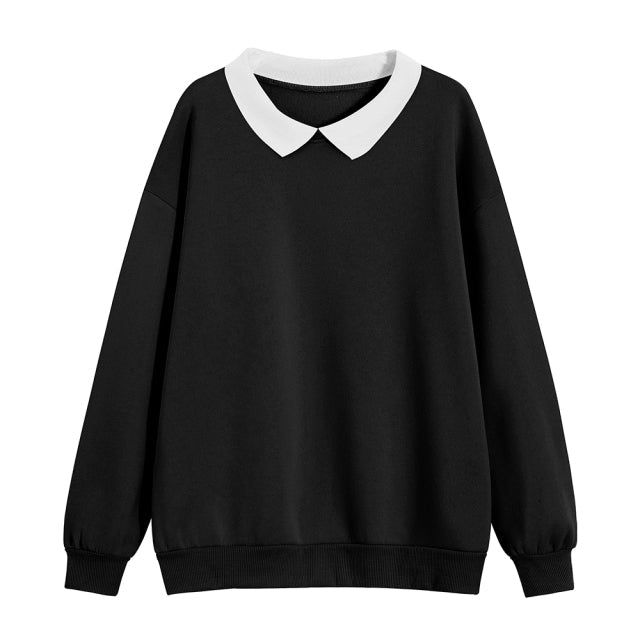 Notes:   These sweaters are the perfect addition to your kawaii wardrobe! Made with the cutest, built-in white-collar and the softest fleece lining material.   Made with a premium polyester material for the perfect shape and softness to keep you comfy all day long.  Comes in 2 different color variations, Red and Blue!   Our Oversized Collared Pullover Sweaters are in EU Sizing but if you would like a loose-fit, we suggest you order 1 size up.  Size Chart: Sweater With Collared Shirt, Kawaii Wardrobe, Basic Clothing, Oversized Black Sweater, Oc Outfits, Womens Basic Tops, Harajuku Sweatshirt, Oversize Sweatshirt, Collared Sweater