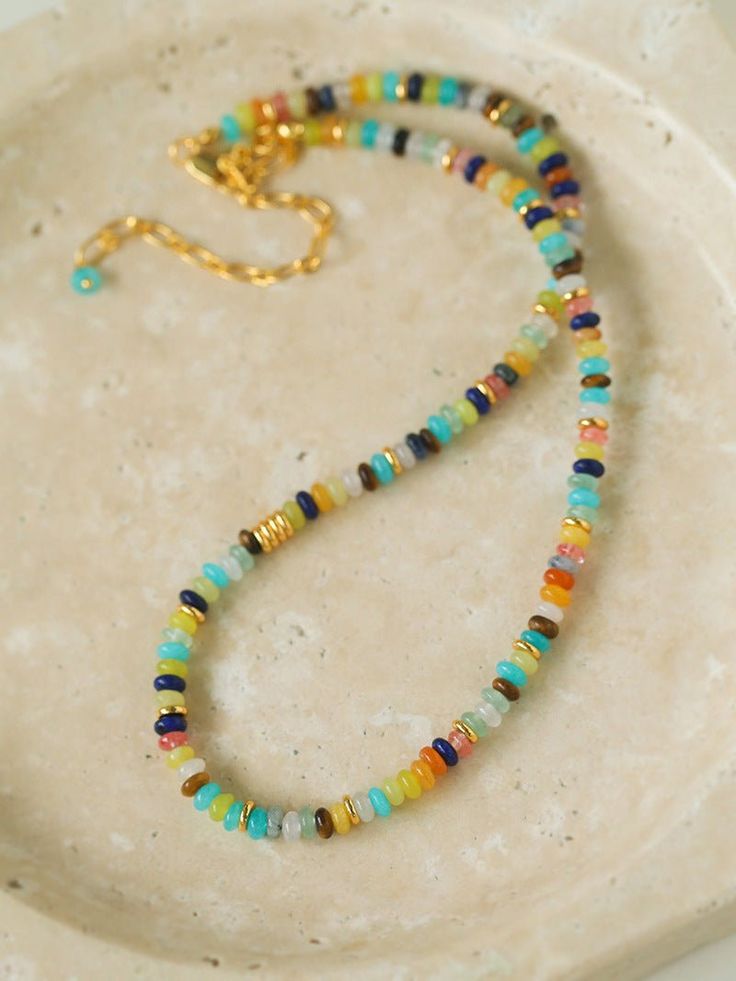 Natural Stone Colorful Beaded Necklace - floysun Colorful Beaded Necklace, Stone Beaded Necklace, Natural Stones Necklace, Gemstone Beaded Bracelets, Recycled Gold, Beaded Necklaces, Keep Jewelry, Unique Charms, Diy Necklace