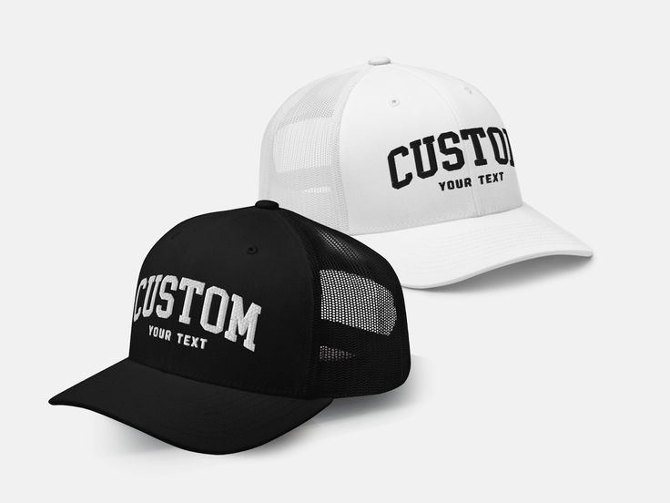 Create your own trucker embroidered snapback hat. Perfect for birthday trips, bachelor parties, school names, gifts and custom team hats. Bulk discounts available. Custom logos also available through ETSY messaging.  --Due to order volume, mockups are only sent by request and might slow down production time. Please feel free to message us with questions or updates.-- How to Order: 1.Enter your custom main text and an optional text below. Example: Main Text-Coffee. Optional Text- Lover 2. Send us White Trucker Hat With Custom Logo And Curved Bill, White Trucker Hat With Custom Logo, White Curved Bill Trucker Hat With Custom Logo, Customizable Black Custom Snapback Hat, Customizable Black Snapback Hat For Sports Events, Customizable Black Snapback Hat For Sports, Customizable Black Snapback Hat, Personalized Trucker Hat With Flat Bill, Personalized Trucker Baseball Cap