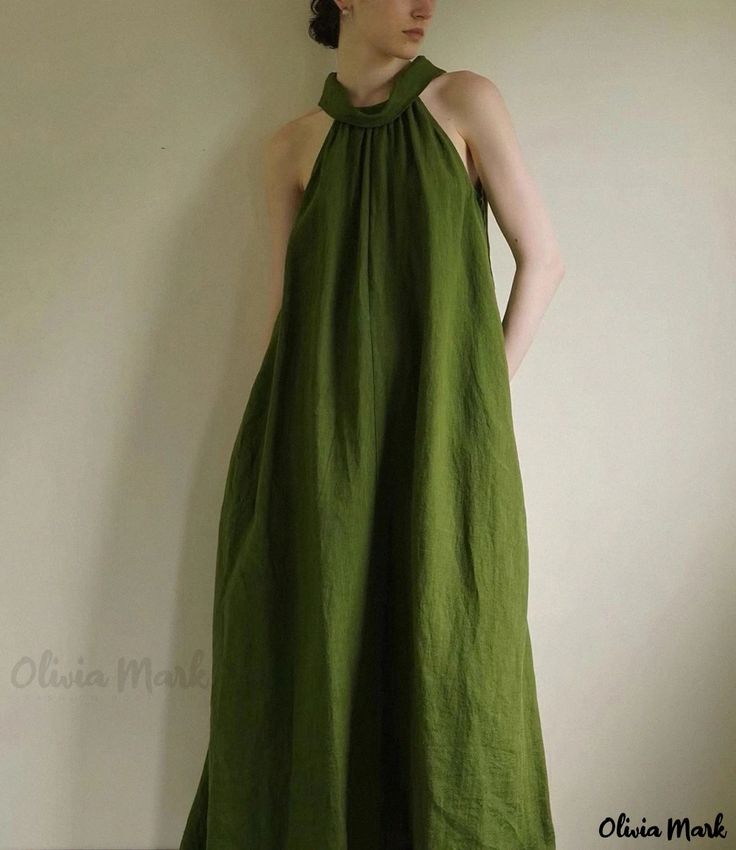 Olivia Mark - Gentle Exfoliating Mandarin Collar Dress Mandarin Collar Dress, Halter Dress Summer, Sleeveless Skirt, Wool Coat Women, Summer Linen Dresses, Womens Fall Dress, Sleeveless Long Dress, Elegant Dresses Long, Design Dress