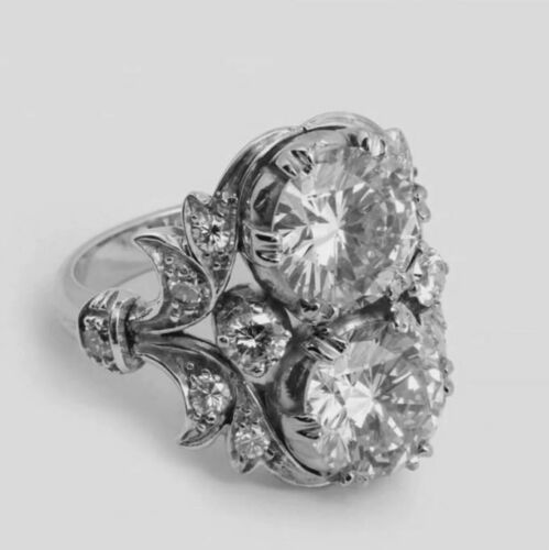 ad eBay - Find many great new & used options and get the best deals for 3.12 TCW Round Cut CZ Two Stone Vintage Art Deco Engagement Ring 925 Silver at the best online prices at eBay! Free shipping for many products! भारतीय दुल्हन संबंधी, Edwardian Engagement Ring, Vintage Art Deco Rings, Antique Engagement Ring, Art Deco Diamond Rings, Antique Engagement, Antique Diamond, Art Deco Diamond, Art Deco Ring