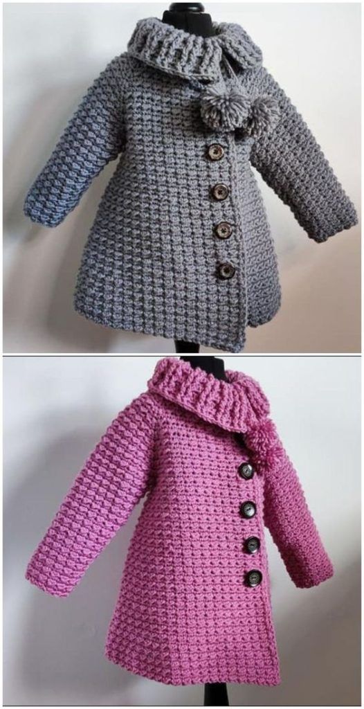 two pictures of the same coat with buttons on it and one has a ruffled collar