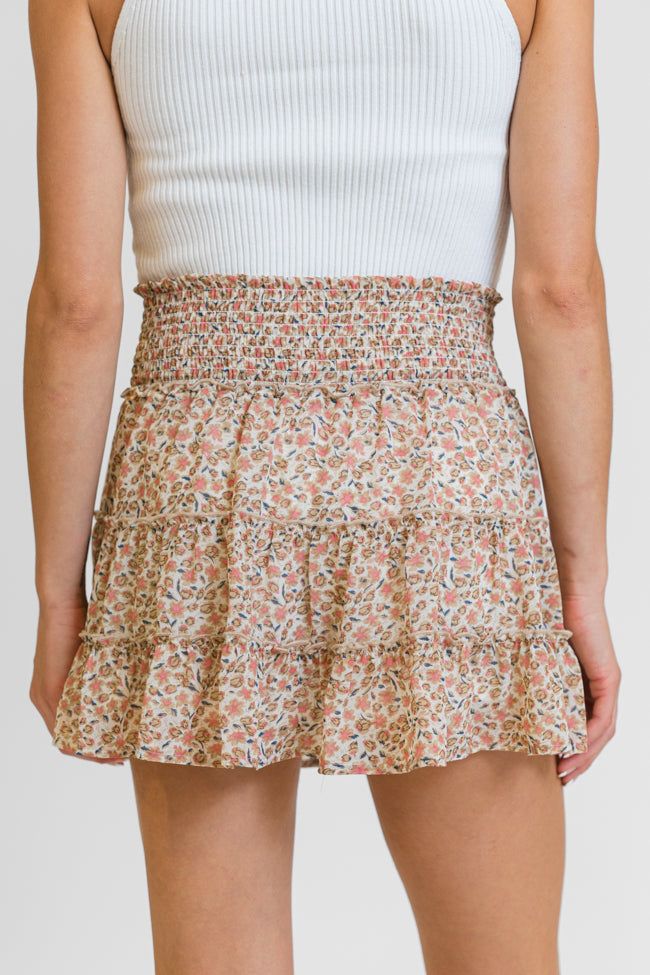 Details Ivory and Brown Floral Mini Skort Fabric only has stretch in smocking Smocked waist Pair this skort with a bodysuit and sandals! Lined with shorts Size small from waist to hem:15" Material and Care 100% rayon Hand wash cold, no drum drying Patterns may vary Materials may have natural variations Colors may vary from different viewing devices. Halloween Trends, Short Maxi Dress, Pink Activewear, Red Romper, Pink Jumpsuit, Pink Rompers, White Romper, Red Jumpsuit, White Jumpsuit